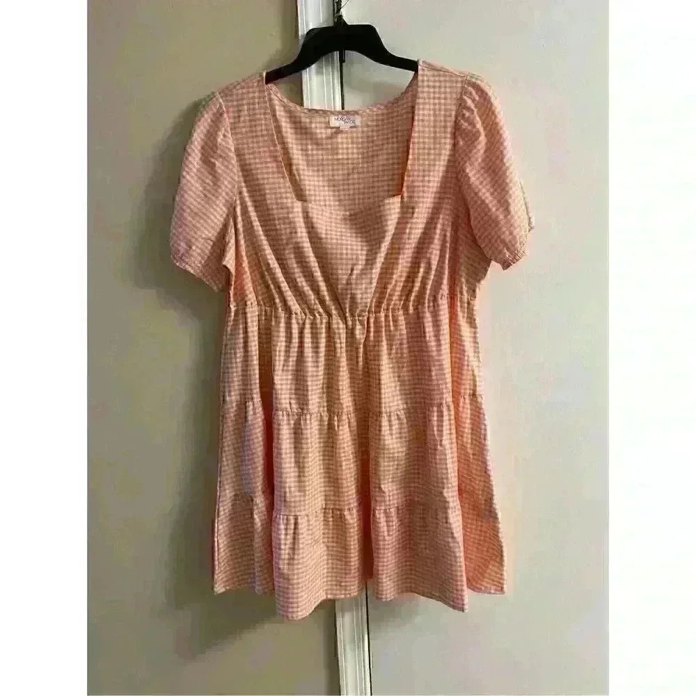 Morgan Taylor Peach Gingham Dress Knee Length Size 2X